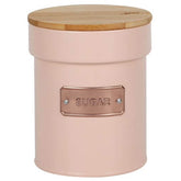 Pote para Acúcar Metal com Tampa Bambu 1L Lata Porta Condimentos Sugar Yoi Rosa